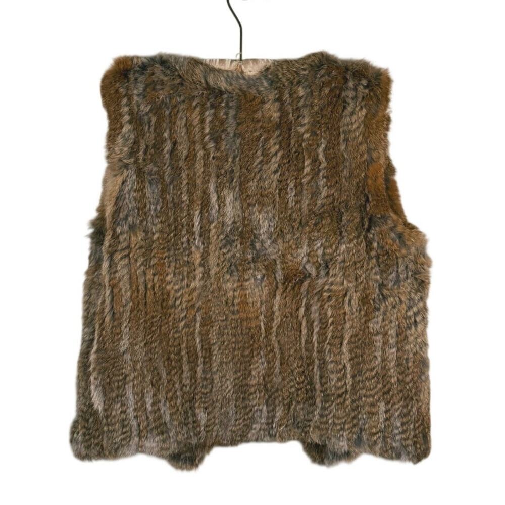 525 America Luxe Rabbit Fur Open Front Vest Womens L Brown Quiet Luxury Glam - Picture 3 of 10